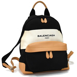 1円 ◎美品 BALENCIAGA バレンシアガ バックパック リュック デイパック 409010 キャンバス ブラック アイボリー◎E.Cirl.lA-11