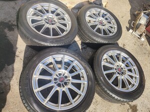 スバルSTI純正オプションENKEIアルミホイール17インチ7Jオフセット+48センターハブ56PCD100フォレスター215/55R17タイヤおまけBRZ４本５穴