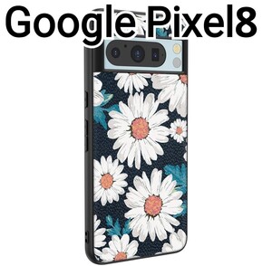 Google Pixel8　ケース　ホワイト 花柄　ネイビー系　レザー風