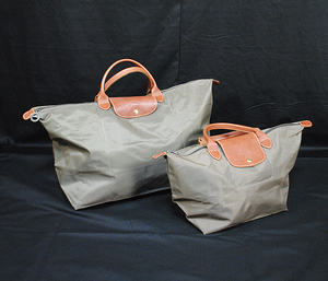 【R152】LONGCHAMP/ロンシャン/ハンドバッグ/トート/マザーバッグ/カーキ系×ブラウン系 ナイロン×レザー/軽量 折り畳み/シンプル/ 