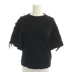 トーガ プルラ TOGA PULLA ショルダーフリンジTシャツ カットソー 半袖 36 黒 ブラック /DO ■OS レディース