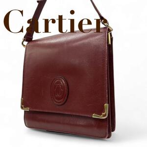 1円 大特価 Cartier カルティエ ショルダーバッグ ワインレッド 本革 ゴールド金具 s94 ボルドー マストライン フラップ ヴィンテージ