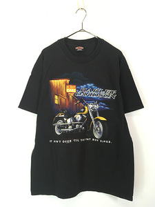 古着 90s USA製 HARLEY DAVIDSON ブルー シールド バイク グラフィック Tシャツ L 古着