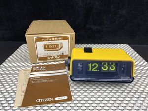 kf★新品 パタパタ時計 CITIZENシチズン 5RD025 黄 目覚まし時計 デジタル電気時計 置時計 取説付き 昭和レトロ 動作OK! 保管品★