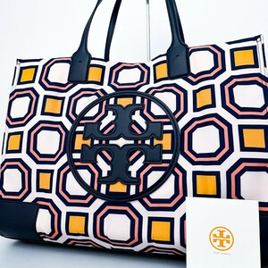 1円■未使用保管品■Tory Burch トリーバーチ キャンバス エラ 総柄 トートバッグ ビジネス 大容量 レディース メンズ レザー マルチカラー