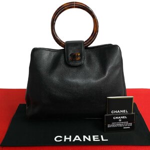 極 美品 カード シール有 5番台 CHANEL シャネル ヴィンテージ ココマーク キャビアスキン レザー プラスチック ハンドバッグ 黒 23822