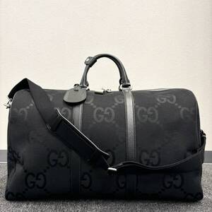 【中古美品】 GUCCI グッチ ジャンボGG ラージ ダッフルバッグ 2WAYボストンバッグ 旅行かばん キャンバス ブラック 739625