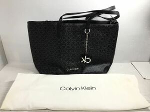 [K-2024]Calvin Klein 総柄 トートバッグ★チャーム付 カルバンクライン☆保存袋つき シルバー金具♪売り切り 1000円スタート!!