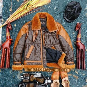 秋冬 暖かい 本革ジャケットB3フライトジャケット 中綿 メンズ ムートン ウール 革ジャン 本革コート