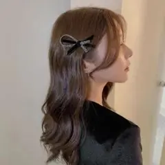 ヘアクリップ キラキラ リボン おしゃれアイテム ブラック 黒 ヘアアレンジ