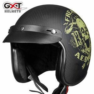 新品バイクヘルメット 炭素繊維 ジェットヘルメット バイザー付き ハーレージェットヘルメットA