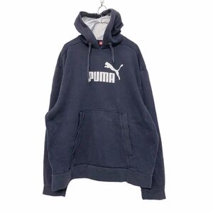 PUMA プリント スウェット パーカー XL ネイビー ホワイト プーマ ロゴ ポケット 古着卸 アメリカ仕入 a601-6619