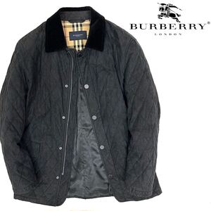 良品!三陽商会 Burberry London 人工皮革 フェイク スウェード 中綿入 キルティング コート(L)ブラック メンズ アウター バーバリー