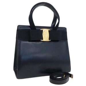 1円 ■ 美品 フェラガモ 2wayバッグ ブラック系 レザー BA21 4178 ヴァラリボン Salvatore Ferragamo ■K.Cmol.oR-14