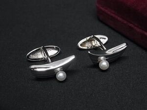 ■極美品■ MIKIMOTO ミキモト 本真珠 アコヤ真珠 パール 約4mm NHK カフス カフリンクス アクセサリー メンズ シルバー系 DE6775