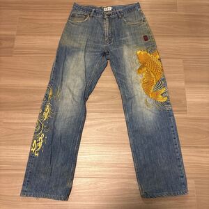 メンズ W32 絡繰 ジェネレーション KARAKURI GENERATION ジーンズ デニムパンツ 昇り鯉 和柄 刺繍 ジーパン Eccentric Original Denim