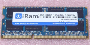 ΦiRam IR16GSO1866D3 *PC3L-14900S/DDR3L-1866 204Pin DDR3 S.O.DIMM 16GB 動作品