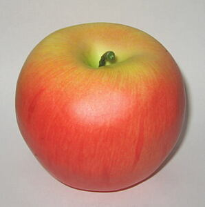 フルーツ サンプル リンゴ (オレンジ、イエロー色） 直径８ｃｍ × 高さ７ｃｍ 重さ１１3ｇ フェイク