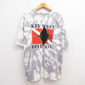 XL/古着 Crazy Shirts 半袖 ビンテージ Tシャツ メンズ 90s キーウエスト エイ 大きいサイズ コットン クルーネック グレー ブリーチ加