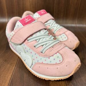 KT240426 D-66 MIKIHOUSE×Mizuno ミキハウス ミズノ キッズ カジュアルシューズ ベルクロマジックシューズ ピンク ホワイト 女の子 19cm