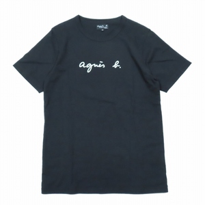 アニエスベーオム Agnes b. homme Tシャツ 半袖 ラウンドネック ロゴ プリント カットソー 1 黒 ブラック EA65S137 H23/11 レディース