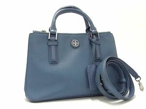 1円 ■美品■ TORY BURCH トリーバーチ ロビンソン レザー 2WAY クロスボディ ショルダーバッグ ハンドバッグ ライトブルー系 FH1139