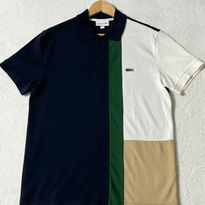 未使用級/Lサイズ●ラコステ LACOSTE フロントパネル 配色ポロシャツ 半袖 マルチカラー 春夏