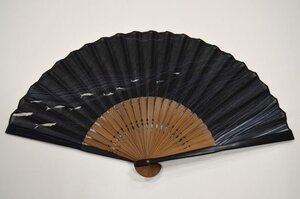 山笠 祭り 用品　粋　男物 扇子 上質　黒 メダカ　シルク 竹　着物 浴衣 作務衣　sensu-015