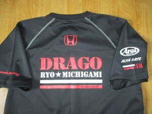 Drago Modulo Honda・ホンダレーシング・アライ・ドラゴ・チームドライＴシャツ　サイズXL　新同美中古　 スーパーGT・鈴鹿八耐・NSX