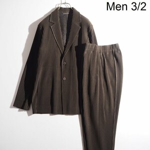 C2193P ▼HOMME PLISSE ISSEY MIYAKE オムプリッセ▼ プリーツ テーラードジャケット パンツ セットアップ ブラウン 3/2 春～秋 rb mks