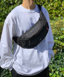 TE/KANGOL (カンゴール) KGSA-BG00070 WAIST BAG (ウエストバッグ / ボディバッグ) ブラック/チャコール