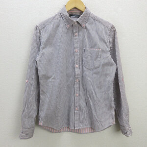 G■ビームス/BEAMS HEART 長袖BDシャツ/ストライプ柄【M】紺系/men