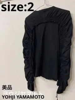 黒 ノーカラージャケット ギャザープリーツブルゾンYOHJI Yamamoto