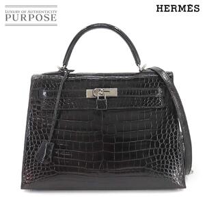 新品同様 エルメス HERMES クロコダイル ケリー 32 2way ハンド ショルダー バッグ ポロサス ブラック 外縫い □E刻印 90259464