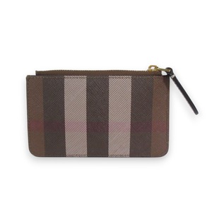 美品 BURBERRY バーバリー Exaggerated check レザー チェック柄 キーチェーン付き コインポーチ コインケース ブラウン系 レッド