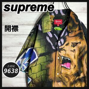 【入手困難!!】シュプリーム 総柄 半袖シャツ 18SS Lions Den Shirt ゆるだぼ 重ね着 希少 supreme スウェット ライオン 開襟シャツ