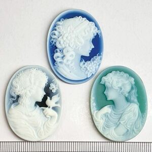 ●ストーンカメオ3点おまとめ●s 20g/100ct ジュエリー jewelry stone cameo 貴婦人 ブローチ 彫刻