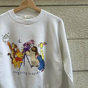 90s USA製 白 プーさん プリント スウェットパーカーシャツ トレーナー Pooh BRAZOS アメリカ製 古着 vintage ヴィンテージ XL キッズ