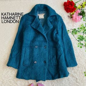 KATHARINE HAMNETT LONDON キャサリンハムネット ロンドン★ウール ブークレ ピーコート Pコート ブルー