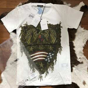 新品 BALMAIN HOMME (バルマンオム) プリント 半袖Tシャツ カットソー ミリタリーホワイト/白（サイズS）フランス製/定価55000円