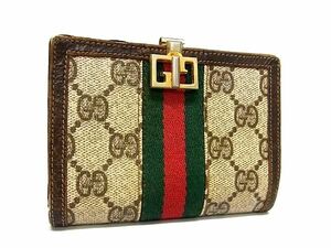 1円 GUCCI グッチ オールドグッチ ヴィンテージ シェリーライン GG柄 PVC×レザー 二つ折り 財布 ウォレット ブラウン系 GA0239