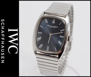 良品 IWC SCHAFFHAUSEN レクタングル 2582 トノー型 手巻き 2針 腕時計 SS ネイビー文字盤 ローマン International Watch Company インター