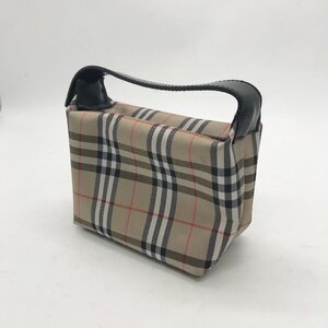 ◎N273 Burberry バーバリー ミニポーチバッグ ハンドバッグ アクセサリーポーチ ナイロン レザー ノバチェック ベージュ (ma)