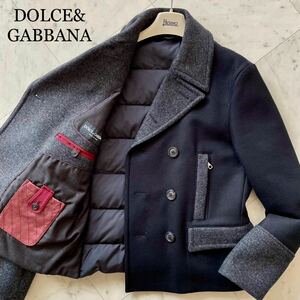 未使用級/希少XL★ DOLCE&GABBANA ドルチェ&ガッバーナ ダウン切替 ピーコート Pコート ジャケット ブルゾン 大きいサイズ 52 イタリア製