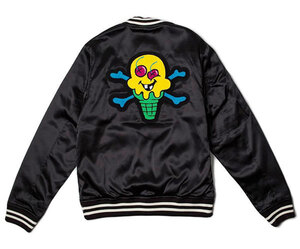 ICECREAM (アイスクリーム) スタジャン サテンジャケット ジャンパー Bones Jacket Black ブラック (L) スケボー SKATE SK8 スケートボード