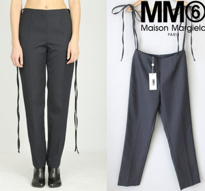 未使用 MM6 Maison Margiela エムエムシックス メゾンマルジェラ ウール混 リボン パンツ スラックス レディース グレー 42 Lサイズ