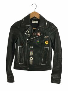 SAINT LAURENT◆ダブルライダースジャケット/-/レザー/BLK/モーターサイクル/スタッズ/ピンバッシ