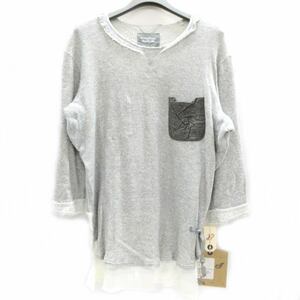 未使用品 タカヒロミヤシタザソロイスト セーター ニット 九分袖 three quarters sweatshirt S.013 ヘムスリット コットン XS グレー 白 ホ