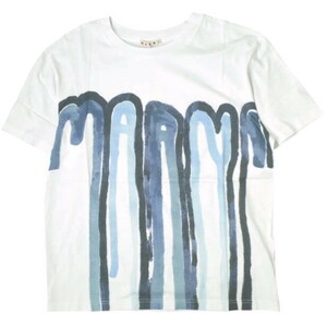 新品 MARNI マルニ 22SS ポルトガル製 Dripping Logo Organic Jersey Tee ドリッピングロゴTシャツ THJE0266P1 36 WHITE/BLUE 半袖 g19751