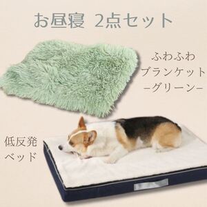 ペット用ベッド　ブランケット　セット売り　グリーン　ふわふわ　低反発　犬　猫　ペット用ブランケット　ペット　お昼寝セット　